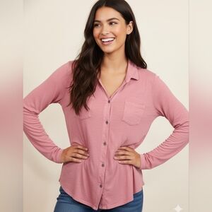 Sonoma Casual Pink Long Sleeve Button Front Shirt